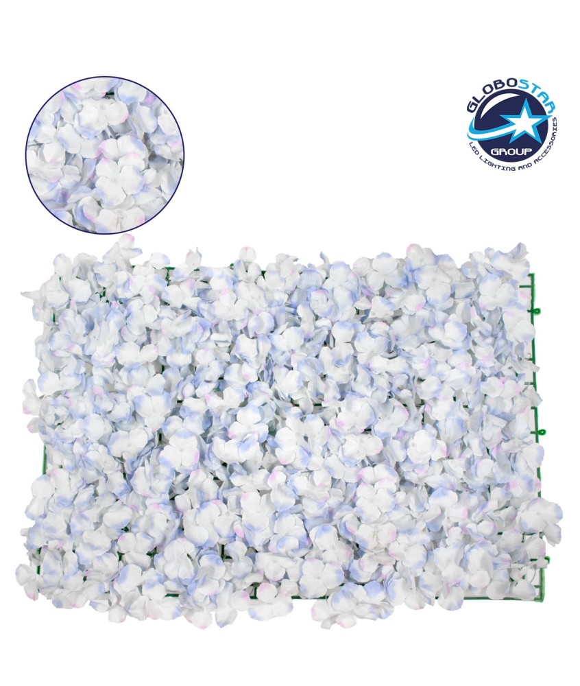 GloboStar® 78321 Συνθετικό Πάνελ Λουλουδιών - Κάθετος Κήπος Άγρια Ορτανσία Γαλάζιο-Λευκό Μ60 x Υ40 x Π5cm